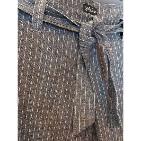Spring Street Womens Linen Blend  Grey/white Striped Dress Pants Size 11 - Picture 2 of 13